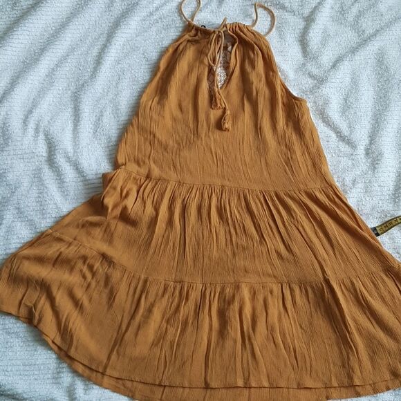 Aeropostale Boho Geometric Lightweight Embroidered Tiered Mustard Halter… - Picture 6 of 7